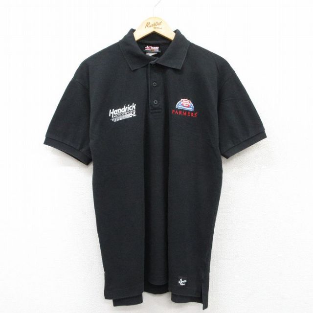 【50%OFF】L★古着 半袖 ポロ シャツ メンズ NASCAR Hendrick ケーシーケイン 鹿の子 黒 ブラック 25jul22 中古 トップス