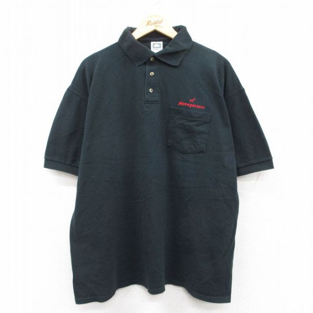 XL★古着 半袖 ポロ シャツ メンズ 00年代 00s Narragansett 鹿の子 大きいサイズ コットン 黒 ブラック 25jul22 中古 トップス