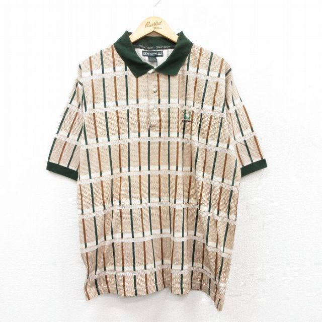 XL★古着 ファーストダウン 半袖 ポロ シャツ メンズ ゴルフ 大きいサイズ コットン 茶他 ブラウン 25jul22 中古 トップス