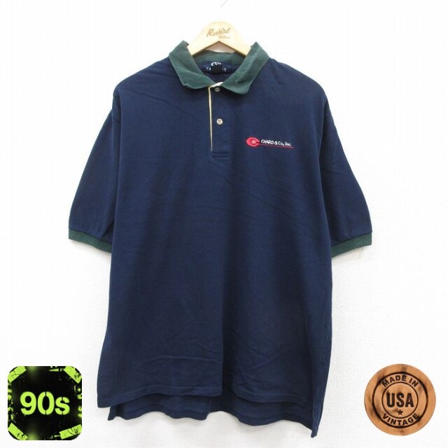 ポロシャツ 90s 半袖ポロシャツ CHARD ネイビー XL | 古着
