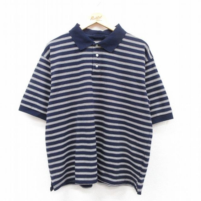 XL★古着 ベーシックエディションズ 半袖 ポロ シャツ メンズ 90年代 90s 鹿の子 コットン 紺他 ネイビー 【spe】 25jul22 中古 トップス