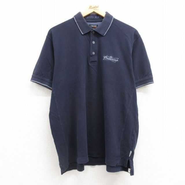 XL★古着 IZOD 半袖 ポロ シャツ メンズ バドワイザー ビール 濃紺 ネイビー 25jul22 中古 トップス