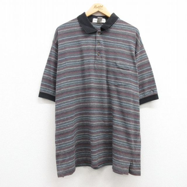 【50%OFF】グランドスラム 00s 半袖ポロシャツ ボーダー グレー XL | 古着