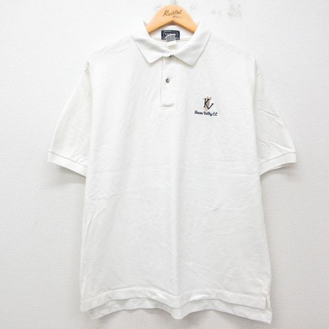 XL★古着 半袖 ポロ シャツ メンズ 90年代 90s ゴルフ 鹿の子 コットン USA製 白 ホワイト 25jul23 中古 トップス