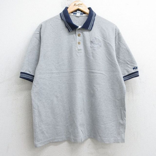 【50%OFF】XL★古着 ジャージーズ 半袖 ポロ シャツ メンズ 90年代 90s エンブレム 鹿の子 コットン USA製 グレー 霜降り他 25jul25 中古 トップス