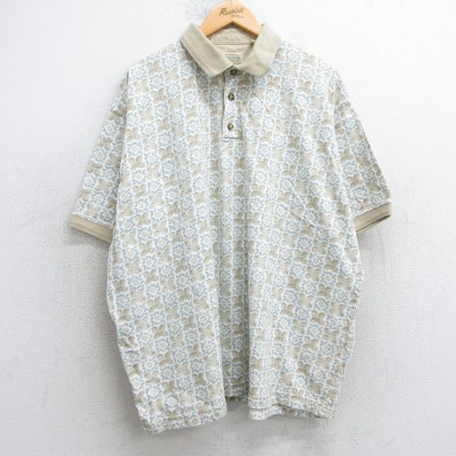 【50%OFF】セントジョンズベイ 00s 半袖ポロシャツ 総柄 カーキ XL | 古着