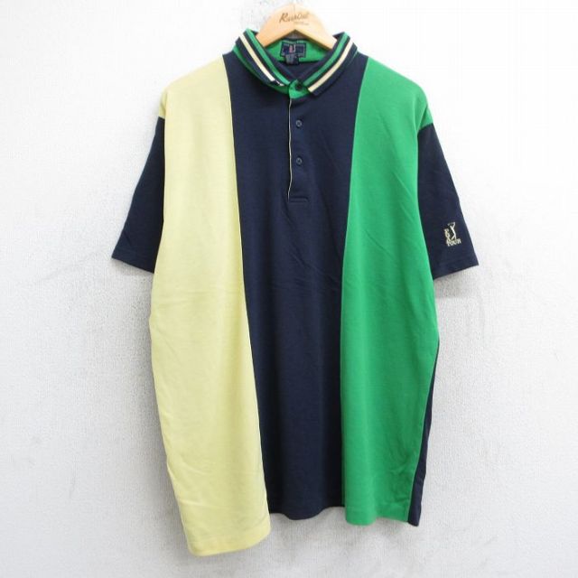 【50%OFF】XL★古着 半袖 ポロ シャツ メンズ 90年代 90s ゴルフ マルチカラー 鹿の子 紺他 ネイビー 【spe】 25jul25 中古 トップス
