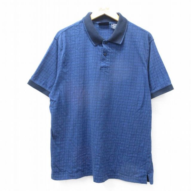 XL★古着 ピューリタン 半袖 ポロ シャツ メンズ 00年代 00s 紺他 ネイビー チェック 25jul26 中古 トップス
