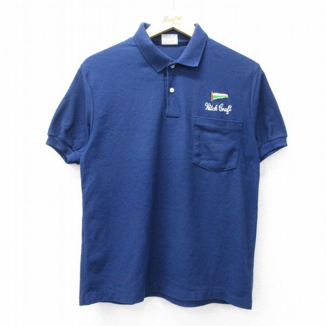 M★古着 半袖 ポロ シャツ メンズ 90年代 90s 旗 USA製 紺 ネイビー 25jul30 中古 トップス