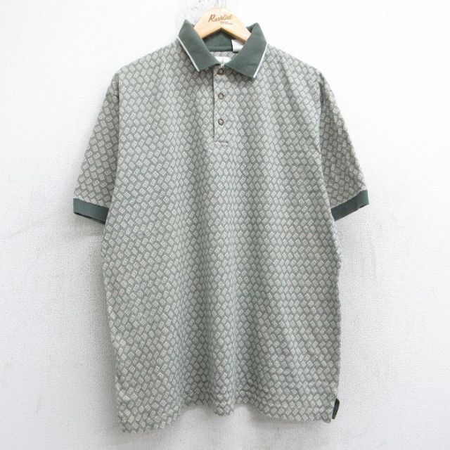 【50%OFF】90s 半袖ポロシャツ 総柄 グリーン XL | 古着