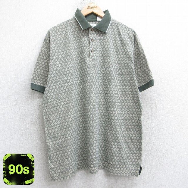 90s 半袖ポロシャツ 総柄 グリーン XL | 古着