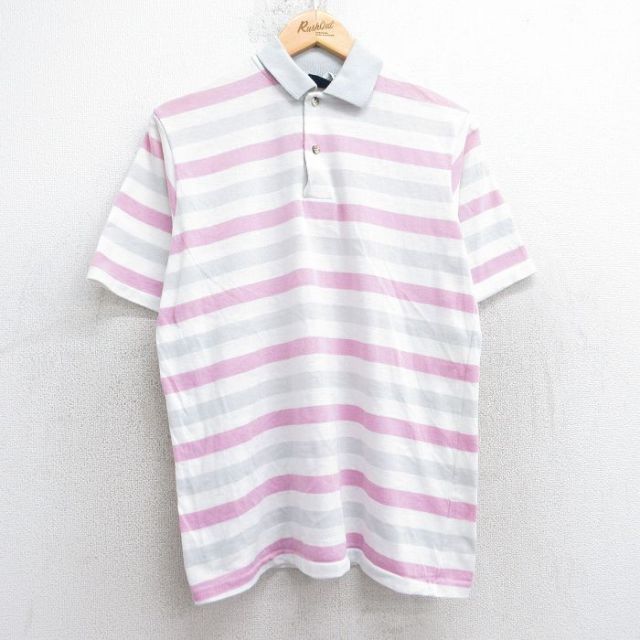 【50%OFF】90s 半袖ポロシャツ ボーダー ホワイト M | 古着