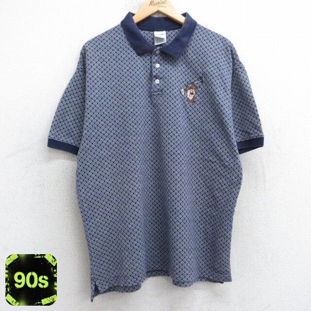 【50%OFF】ルーニーテューンズ 90s 半袖ポロシャツ タズ ネイビー XL | 古着