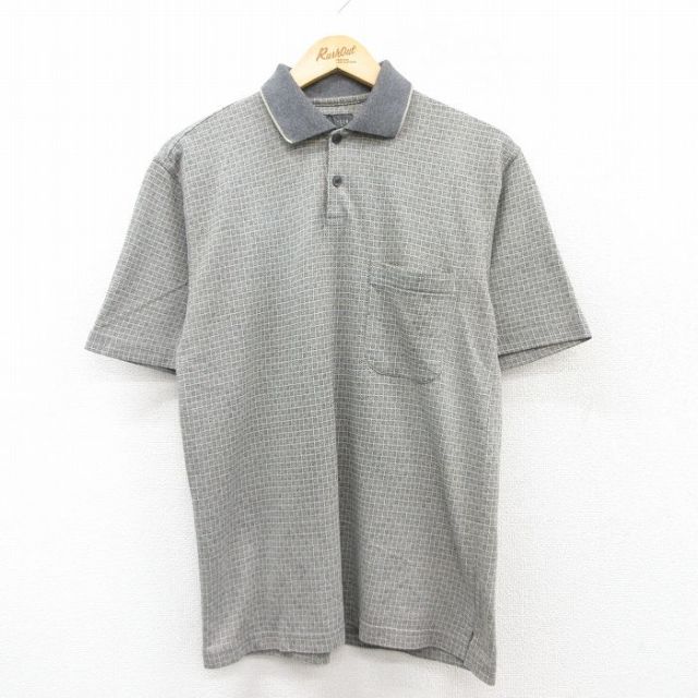 【50%OFF】バンヒューセン 半袖ポロシャツ チェック グレー M | 古着