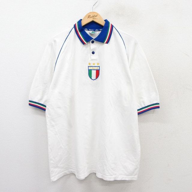 XL★古着 半袖 ポロ シャツ メンズ 00年代 00s ワールドカップ サッカー イタリア製 ラグラン 鹿の子 大きいサイズ 白 ホワイト 【spe】 25aug01 中古 トップス