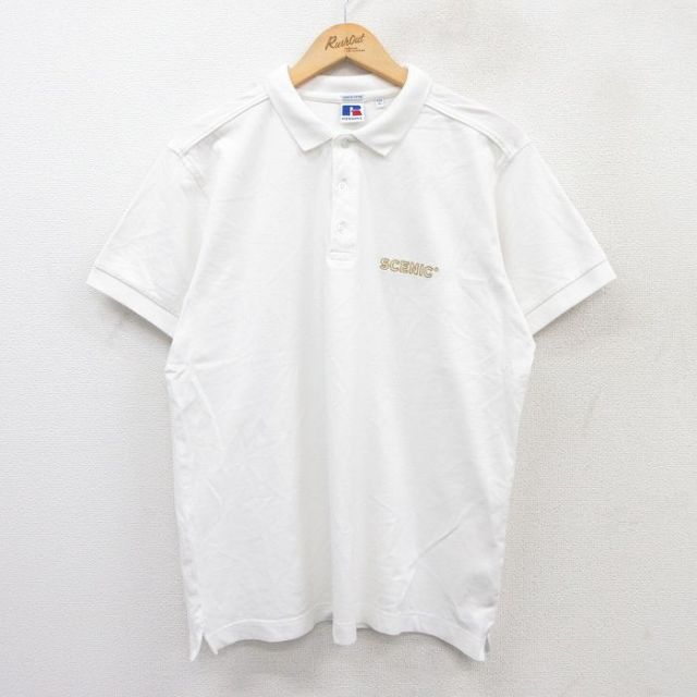 【50%OFF】XL★古着 ラッセル 半袖 ポロ シャツ メンズ 00年代 00s SCENIC 鹿の子 白 ホワイト 25aug01 中古 トップス