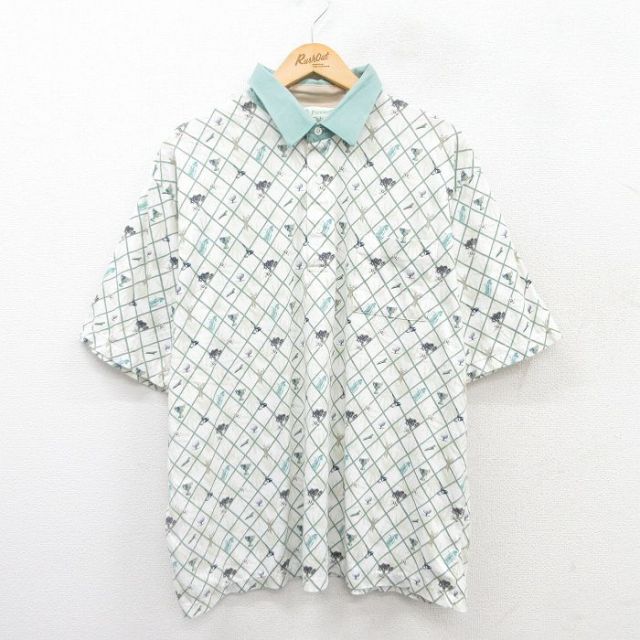 【50%OFF】ポロシャツ 00s 半袖ポロシャツ 総柄 グリーン XL | 古着