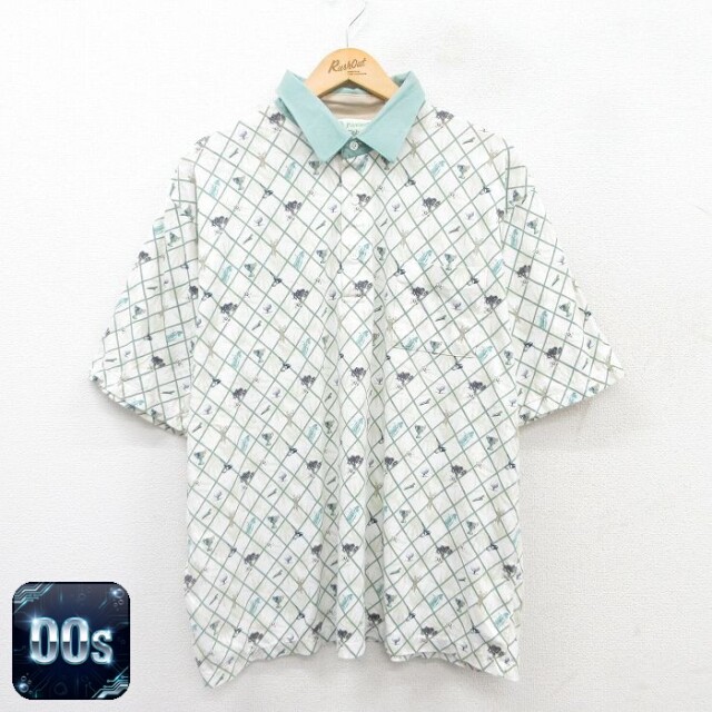 ポロシャツ 00s 半袖ポロシャツ 総柄 グリーン XL | 古着