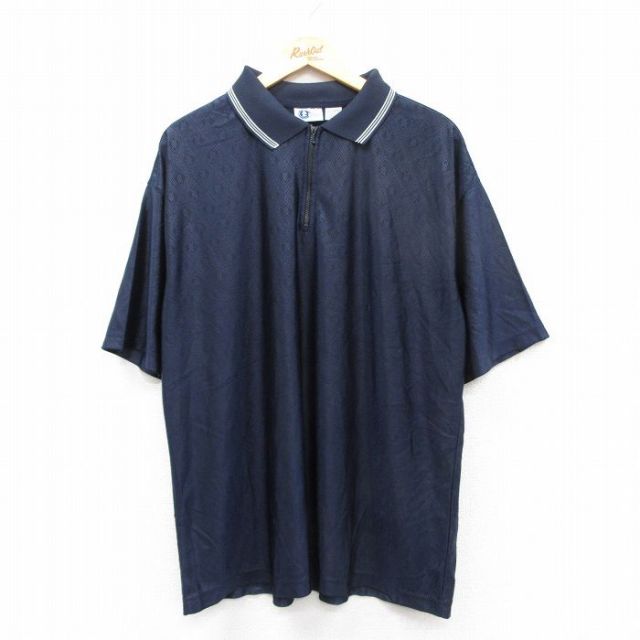 【20%OFF】XL★古着 アリゾナジーンズ 半袖 ハーフジップ ポロ シャツ メンズ 00年代 00s 総柄 大きいサイズ 濃紺 ネイビー 25aug20 中古 トップス