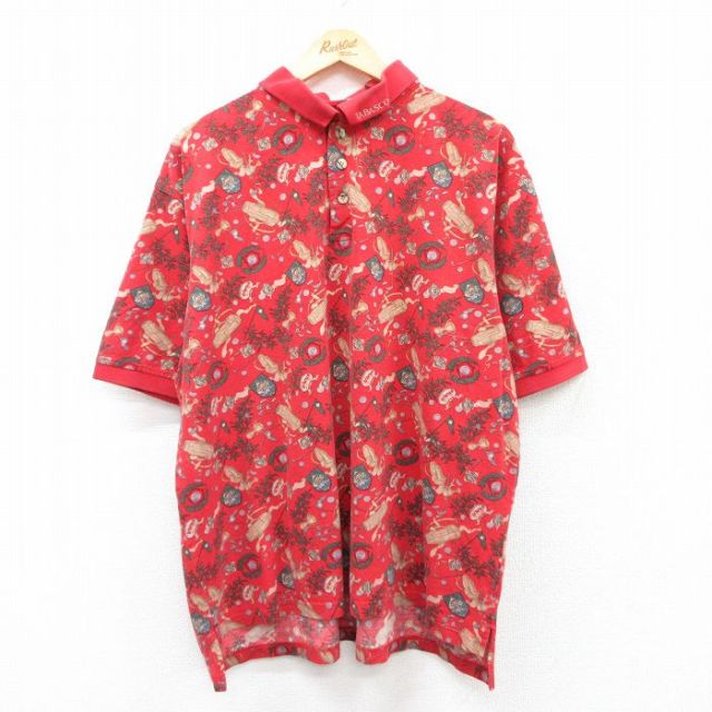 タバスコ 00s 半袖ポロシャツ 総柄 レッド XL | 古着