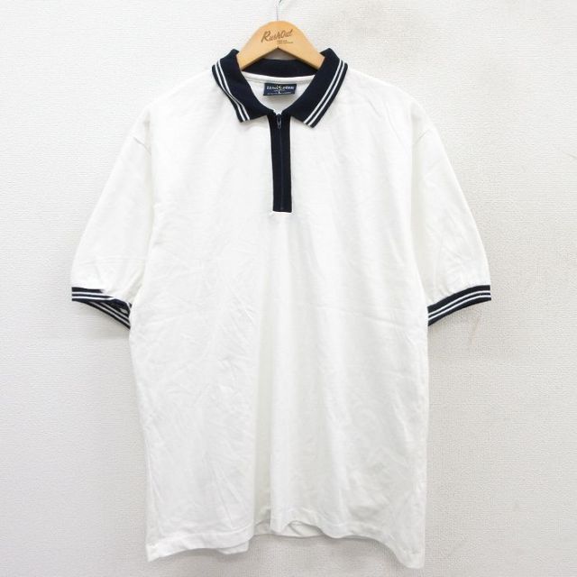 【50%OFF】XL★古着 半袖 ハーフジップ ポロ シャツ メンズ 90年代 90s コットン USA製 白他 ホワイト 25aug20 中古 トップス
