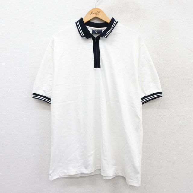 【50%OFF】90s 半袖ハーフジップポロシャツ ホワイト XL | 古着