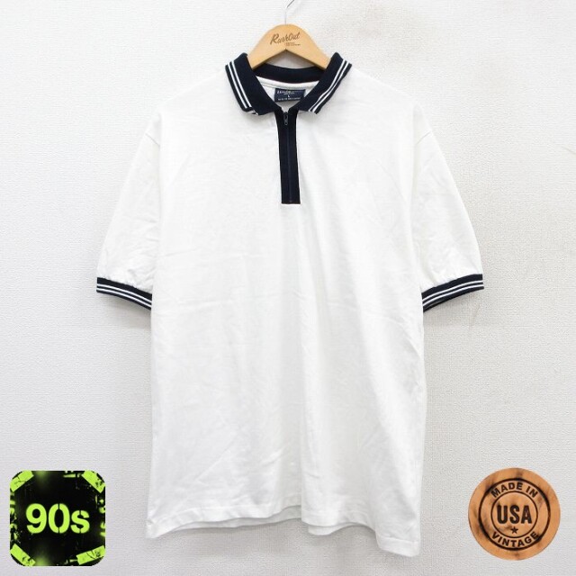90s 半袖ハーフジップポロシャツ ホワイト XL | 古着