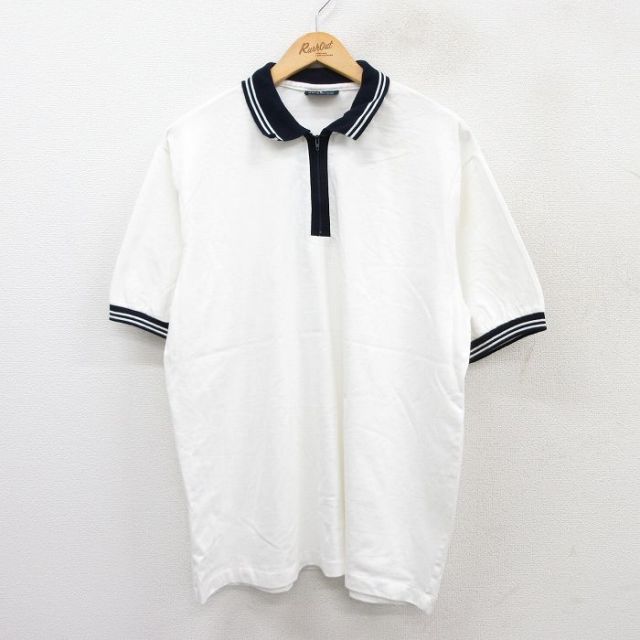 【50%OFF】XL★古着 半袖 ハーフジップ ポロ シャツ メンズ 90年代 90s コットン USA製 白他 ホワイト 25aug20 中古 トップス