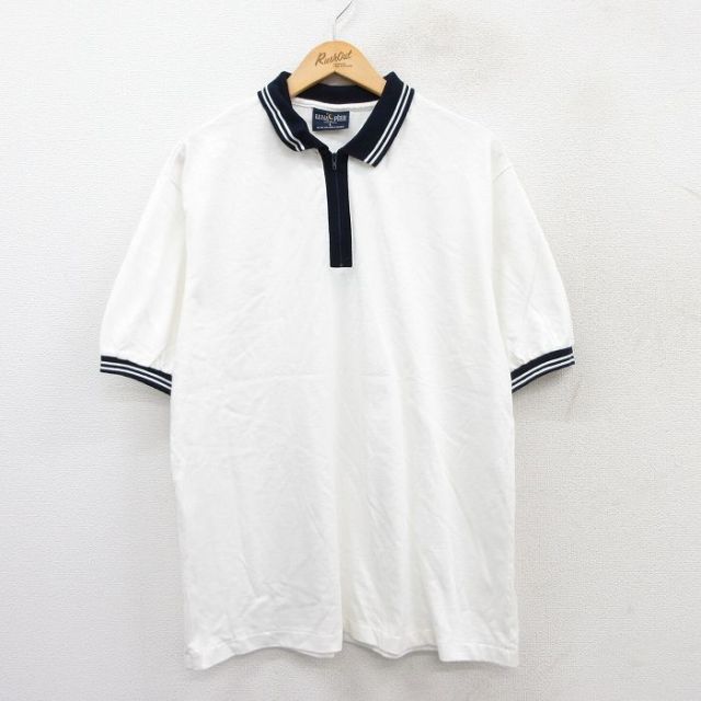 【50%OFF】90s 半袖ハーフジップポロシャツ ホワイト XL | 古着