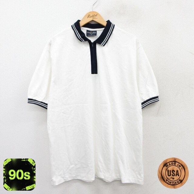 90s 半袖ハーフジップポロシャツ ホワイト XL | 古着