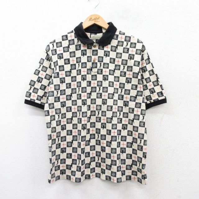 【50%OFF】XL★古着 セントジョンズベイ 半袖 ポロ シャツ メンズ 00年代 00s ゴルフ コットン ベージュ他 カーキ チェック 【spe】 25aug20 中古 トップス