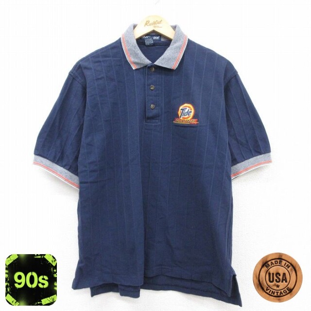 90s 半袖ポロシャツ Tide ネイビー XL | 古着