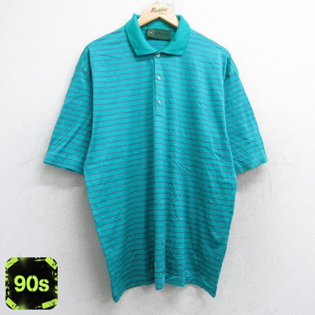 90s 半袖ポロシャツ ボーダー ライトブルー XL | 古着