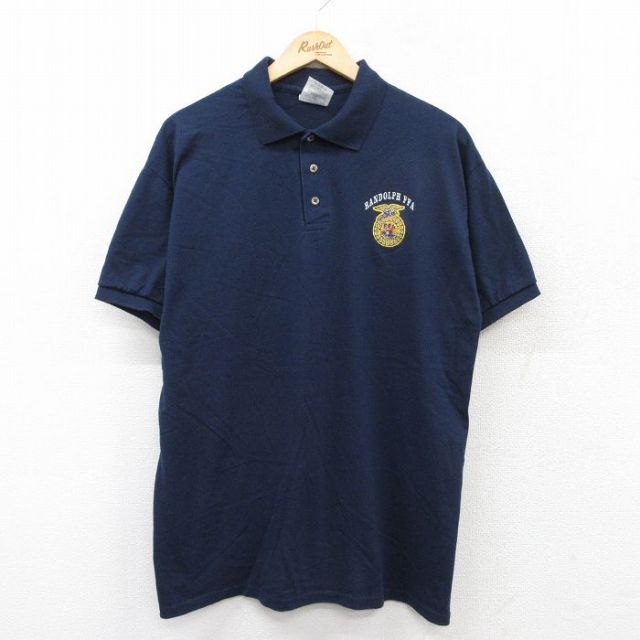 XL★古着 ジャージーズ 半袖 ポロ シャツ メンズ 00年代 00s RANDOLPH FFA 紺 ネイビー 【spe】 25aug23 中古 トップス