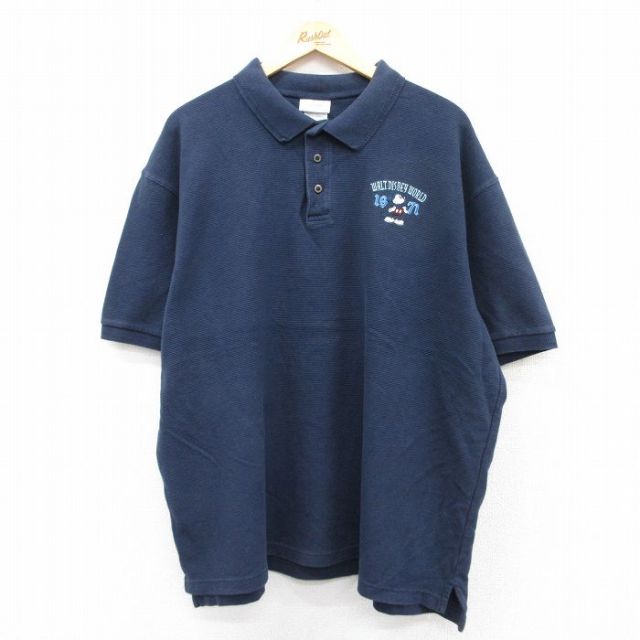 【50%OFF】ディズニー 00s 半袖ポロシャツ ミッキーマウス ネイビー XL | 古着