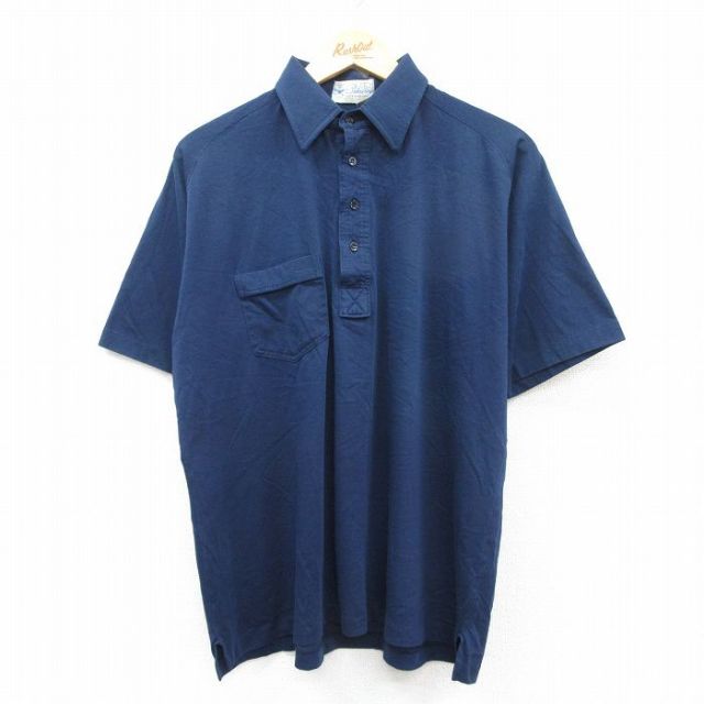 XL★古着 半袖 ポロ シャツ メンズ 80年代 80s ラグラン USA製 紺 ネイビー 25aug23 中古 トップス
