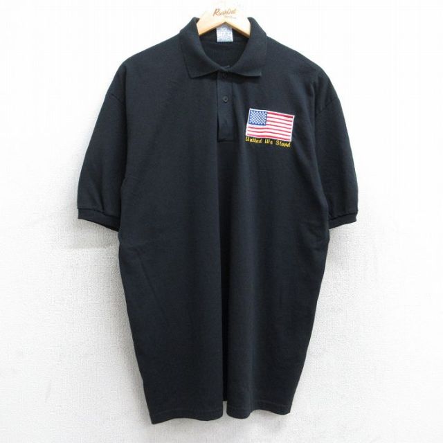 【50%OFF】XL★古着 半袖 ポロ シャツ メンズ 00年代 00s 星条旗 黒 ブラック 25aug23 中古 トップス