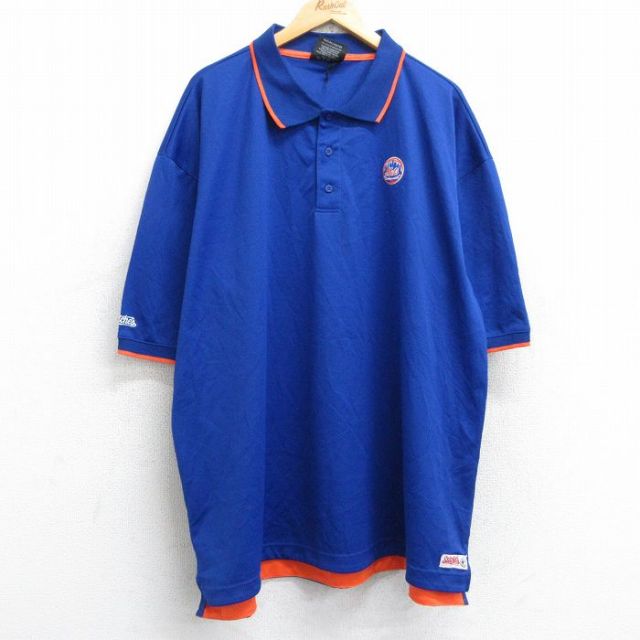 【20%OFF】XL★古着 半袖 ポロ シャツ メンズ MLB ニューヨークメッツ 大きいサイズ 青 ブルー メジャーリーグ ベースボール 野球 25aug23 中古 トップス