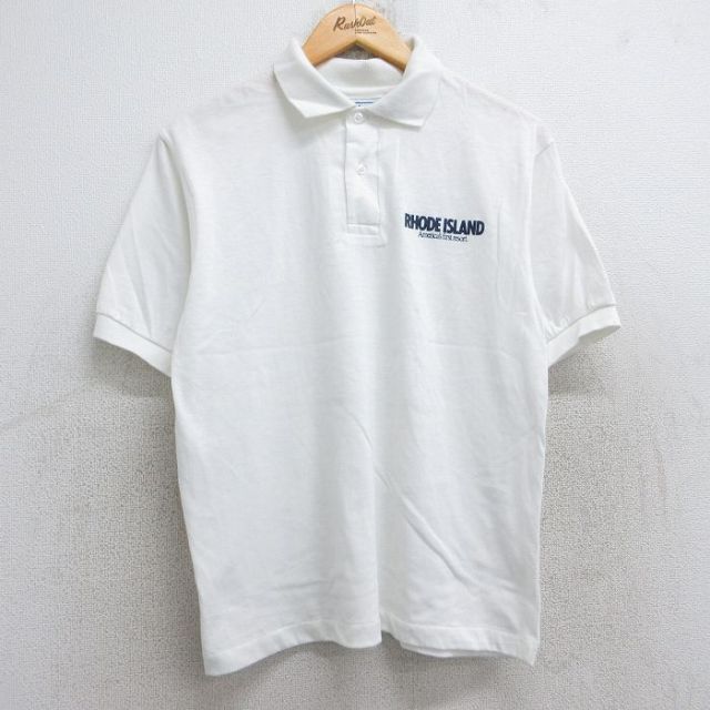 【50%OFF】M★古着 ヘインズ Hanes 半袖 ポロ シャツ メンズ 80年代 80s ロードアイランド USA製 白 ホワイト 25aug23 中古 トップス