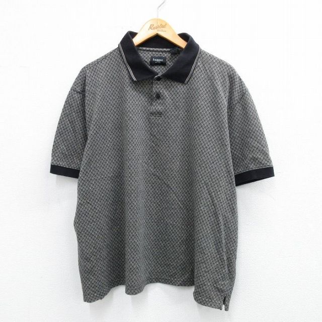 XL★古着 HAGGAR 半袖 ポロ シャツ メンズ 総柄 大きいサイズ 黒他 ブラック 25aug23 中古 トップス