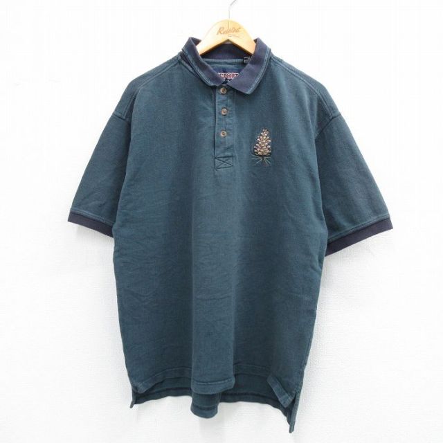 【20%OFF】XL★古着 ジャンスポーツ 半袖 ポロ シャツ メンズ 00年代 00s マツボックリ 大きいサイズ コットン 緑他 グリーン 25sep02 中古 トップス