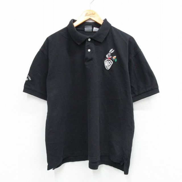 【20%OFF】XL★古着 半袖 ポロ シャツ メンズ ルーニーテューンズ LOONEY TUNES バッグスバニー 鹿の子 大きいサイズ コットン 黒 ブラック 【spe】 25sep02 中古 トップス