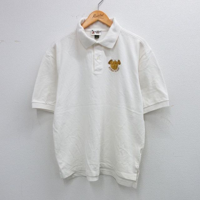 XL★古着 半袖 ポロ シャツ メンズ 90年代 90s ディズニー DISNEY ミッキー MICKEY MOUSE 鹿の子 コットン USA製 白 ホワイト 25sep03 中古 トップス