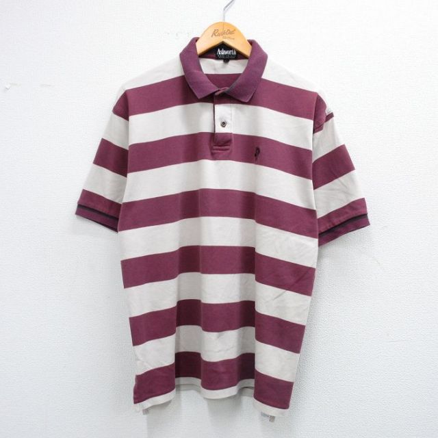 【20%OFF】XL★古着 半袖 ポロ シャツ メンズ 90年代 90s ワンポイントロゴ 大きいサイズ コットン USA製 エンジ他 ボーダー 25sep03 中古 トップス