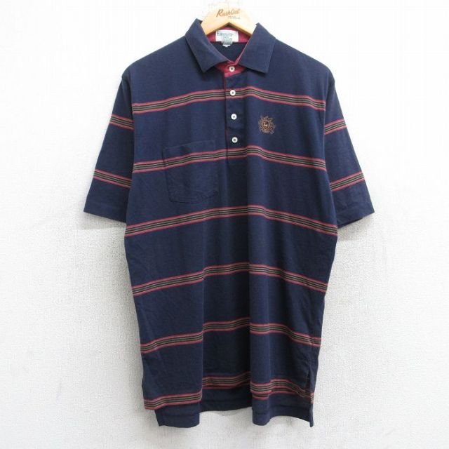 【20%OFF】XL★古着 IZOD 半袖 ポロ シャツ メンズ 90年代 90s ワンポイントロゴ 紺他 ネイビー ボーダー 25sep06 中古 トップス
