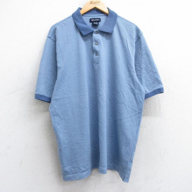 【50%OFF】ピューリタン 00s 半袖ポロシャツ 千鳥格子 ネイビー XL | 古着