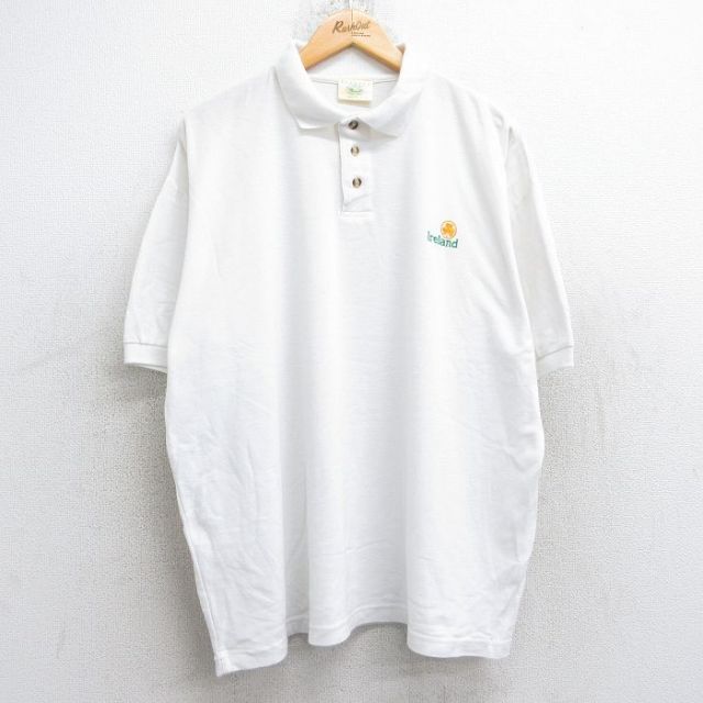 【20%OFF】XL★古着 半袖 ポロ シャツ メンズ 90年代 90s 大きいサイズ アイルランド製 白 ホワイト 25sep06 中古 トップス