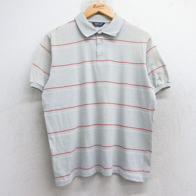 【20%OFF】L★古着 DEECEE 半袖 ポロ シャツ メンズ 80年代 80s USA製 グレー他 ボーダー 25sep06 中古 トップス