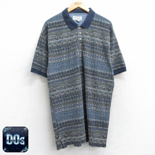 【50%OFF】アリゾナジーンズ 00s 半袖ポロシャツ 総柄 ネイビー XL | 古着