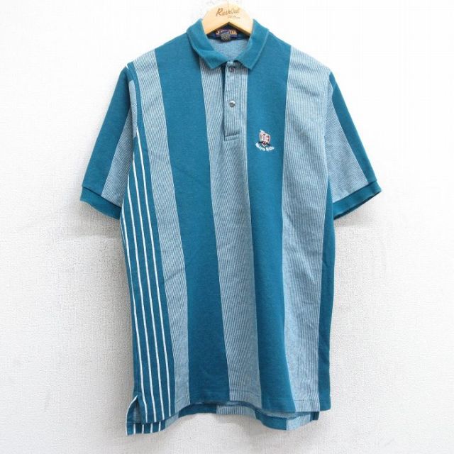 90s 半袖ポロシャツ ストライプ グリーン L | 古着